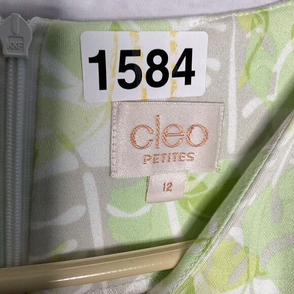 Vtg Cleo Women’s‎ Green Shift Dress 12P Monstera Leaves All Over Cotton Unlined - Picture 5 of 8